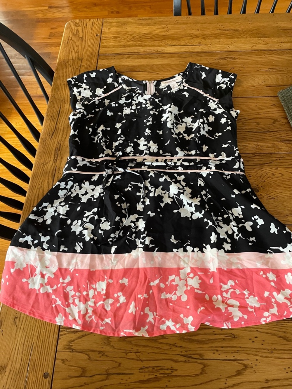 Motherhood Black, White and Coral Floral Party Dress for Girls
